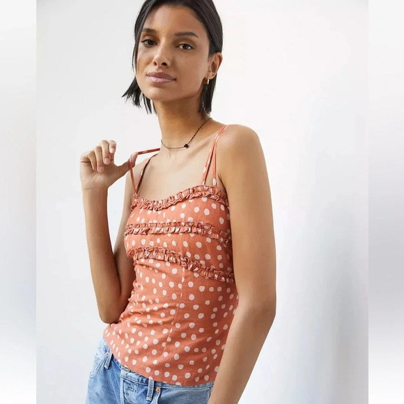 Anthropologie Bl^nk London Rust Ruffled Polka Dot Tank Camisole Size Medium M - Picture 3 of 11